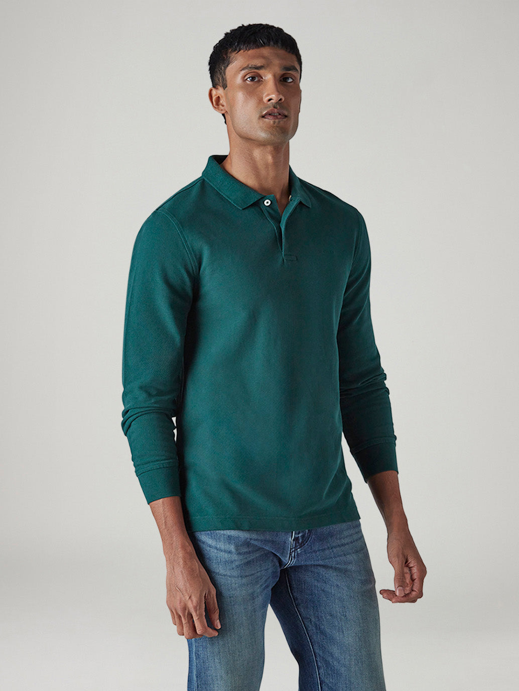 Men's Solid Regular Fit Pique Polo T-Shirt - Side View