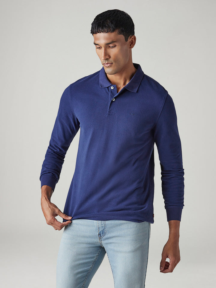 Men's Solid Dark Blue Pique Polo T-shirt