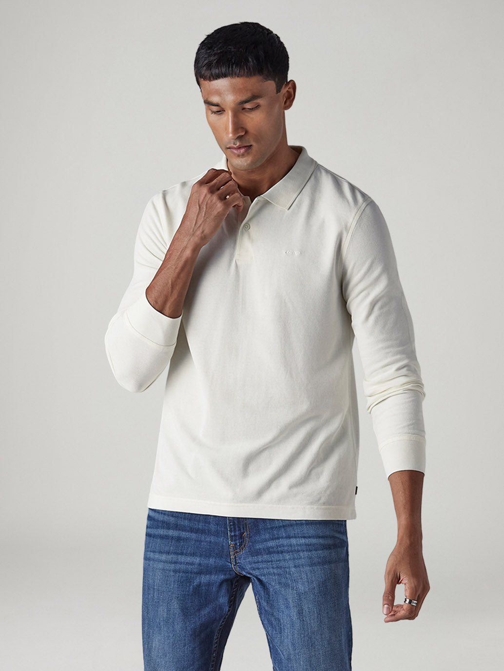 Men's Solid Off White Pique Polo T-Shirt - Styleshot View