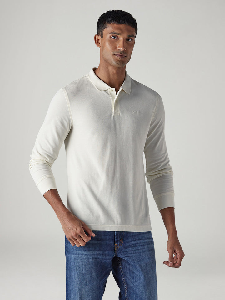 Men's Solid Off White Pique Polo T-Shirt
