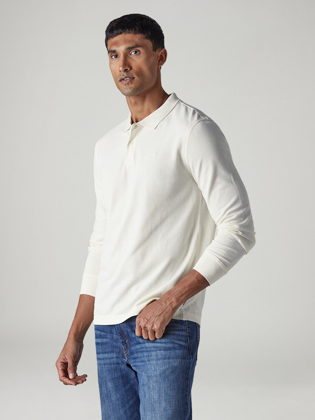 Men's Solid Off White Pique Polo T-Shirt - Side View