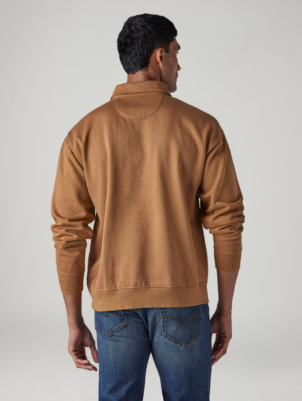 Men's Solid Boxy Fit Zip Collar Sweatshirt - Back View