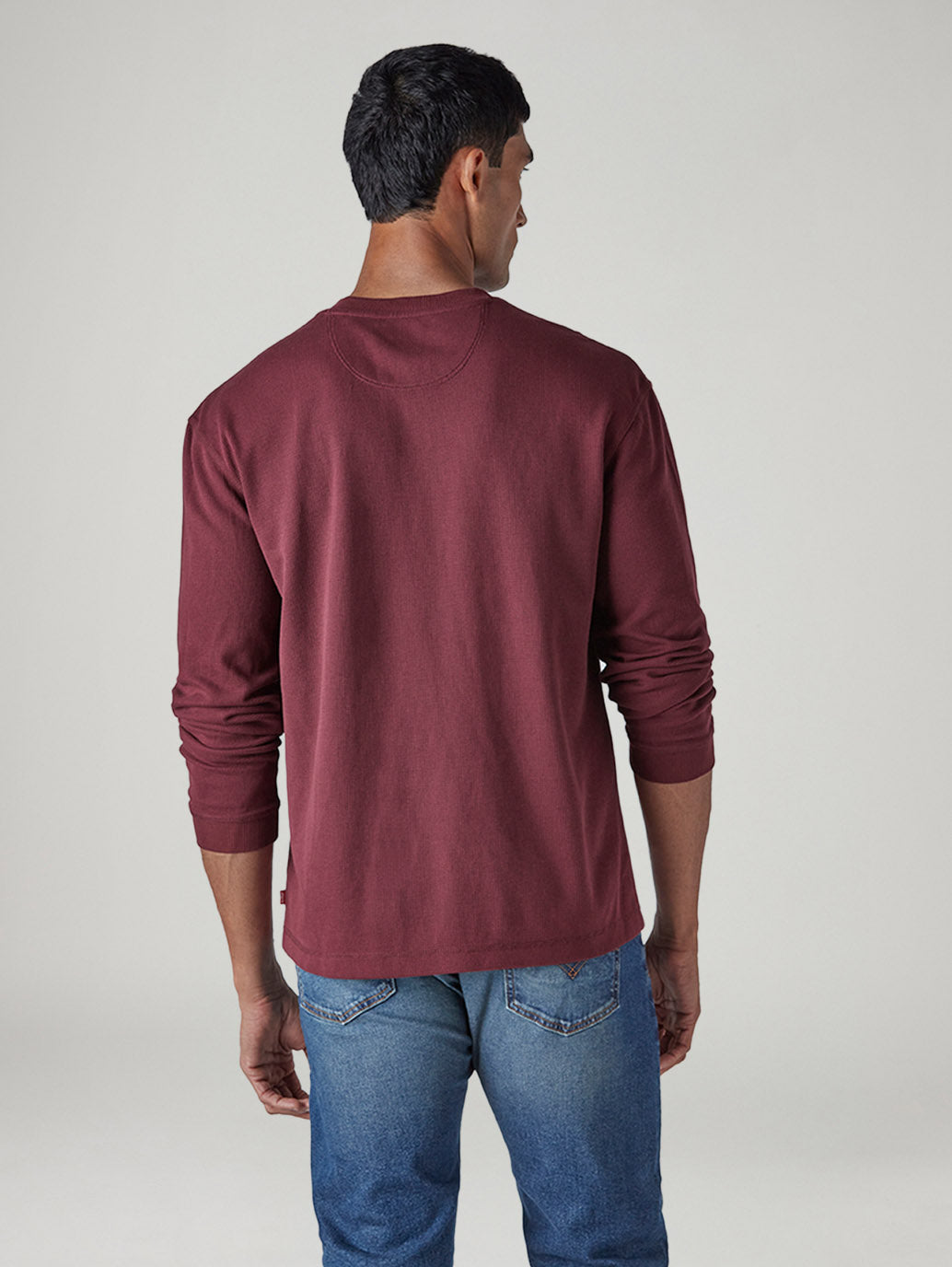 Men's Solid Regular Fit Waffle T-Shirt - Back View
