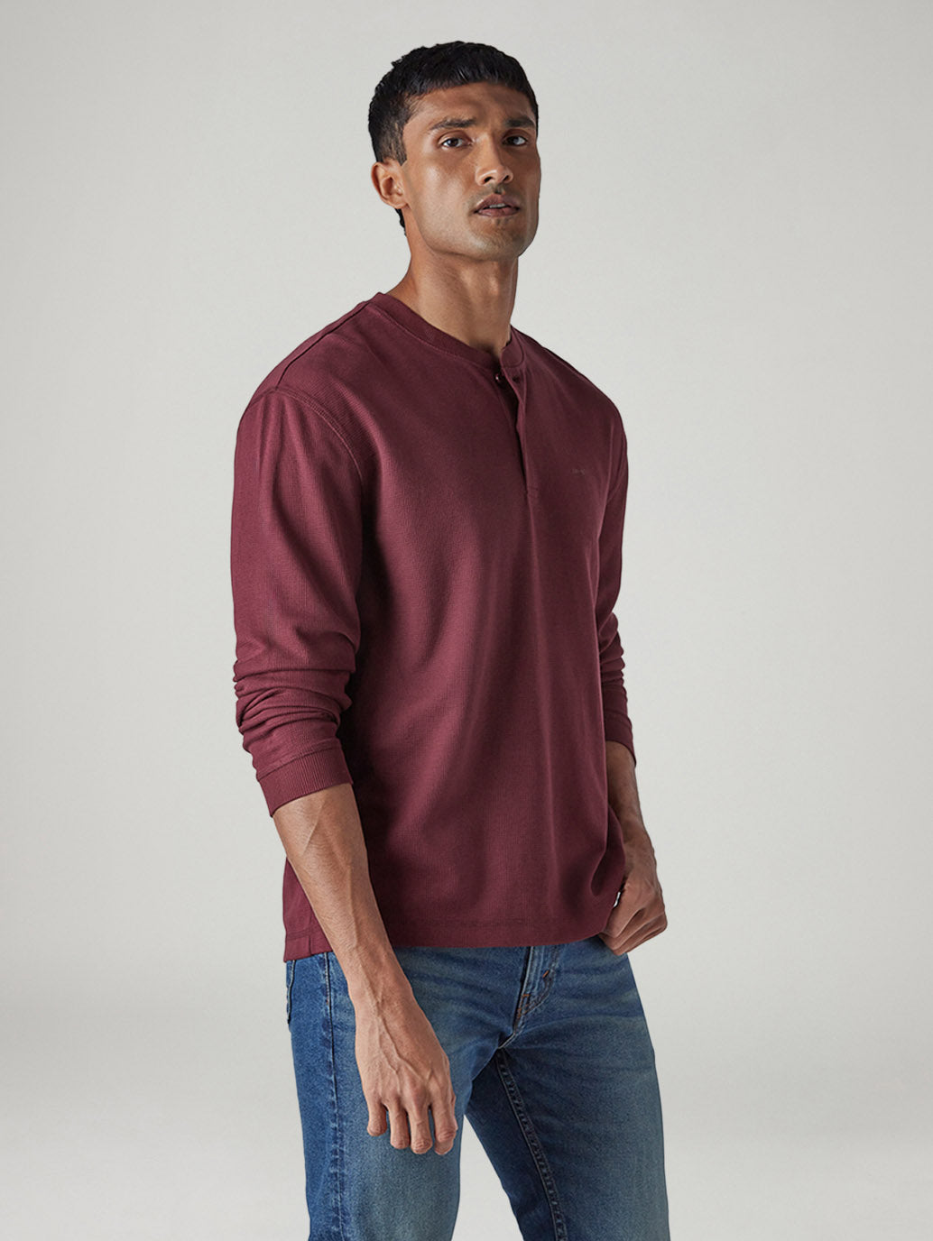 Men's Solid Regular Fit Waffle T-Shirt - Side View