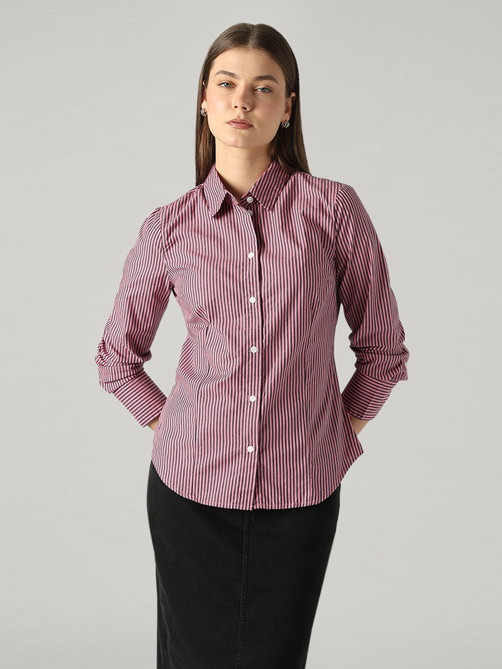 Women's Striped Slim Fit Poplin Shirt