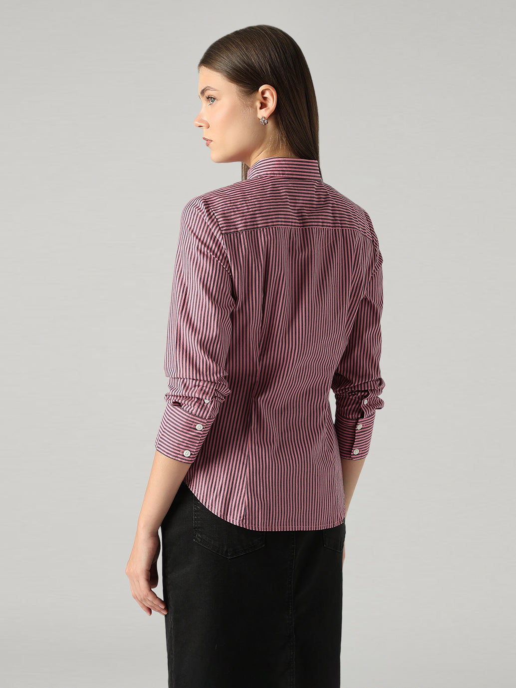 Women's Striped Slim Fit Poplin Shirt - Back View