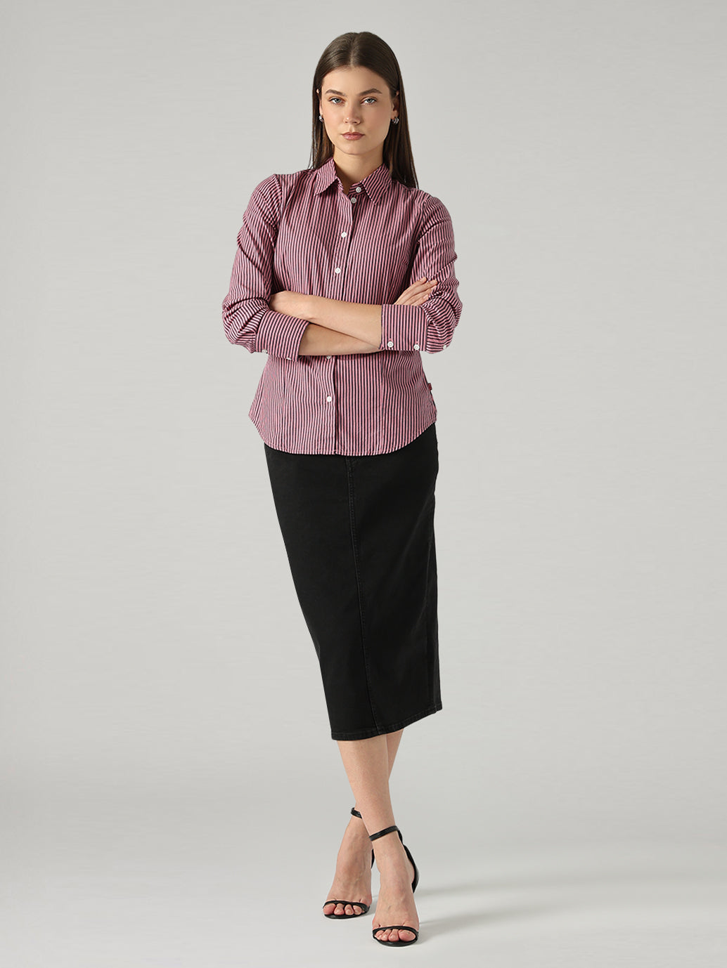 Women's Striped Slim Fit Poplin Shirt - Full View