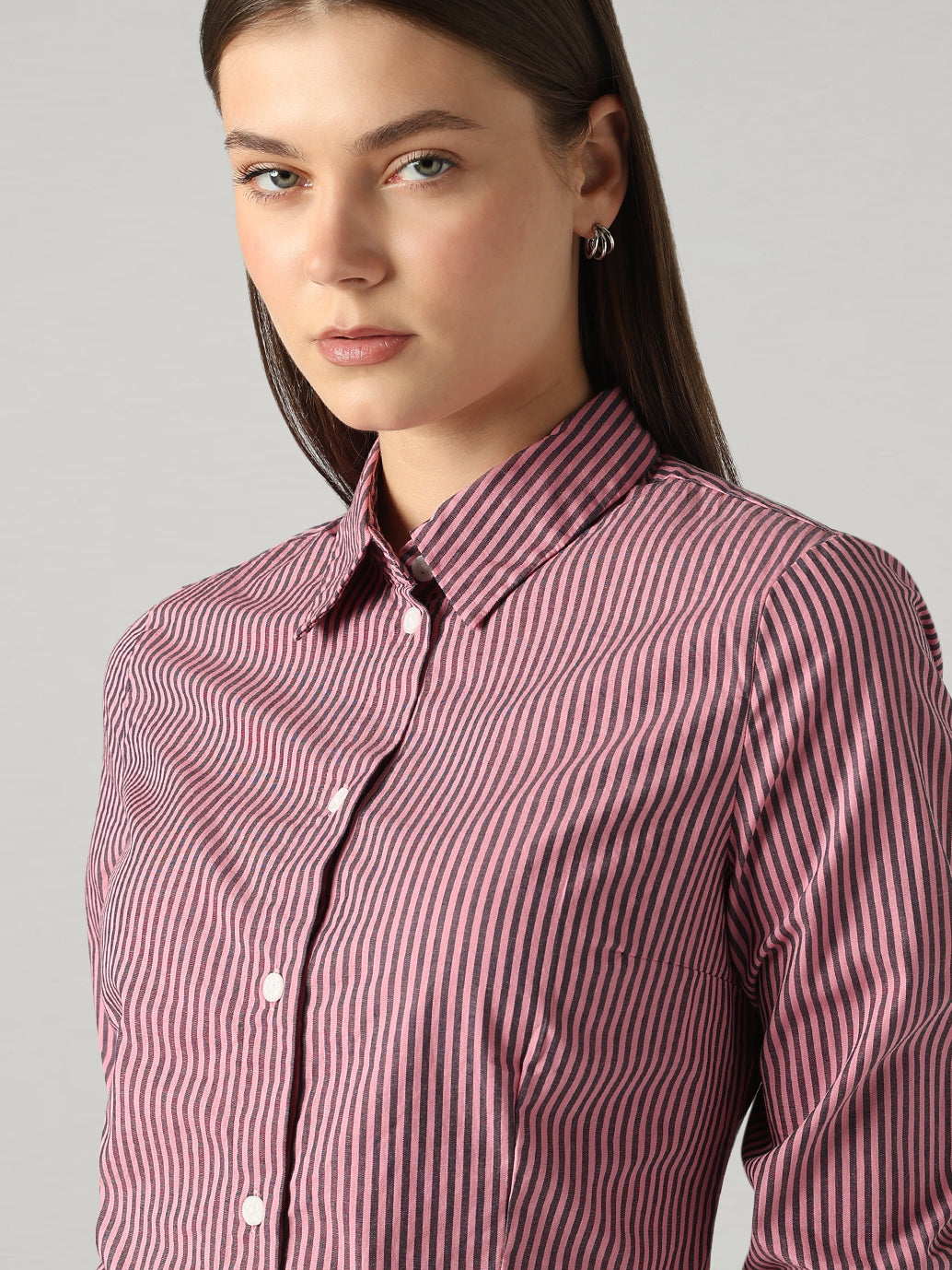 Women's Striped Slim Fit Poplin Shirt - Detail View