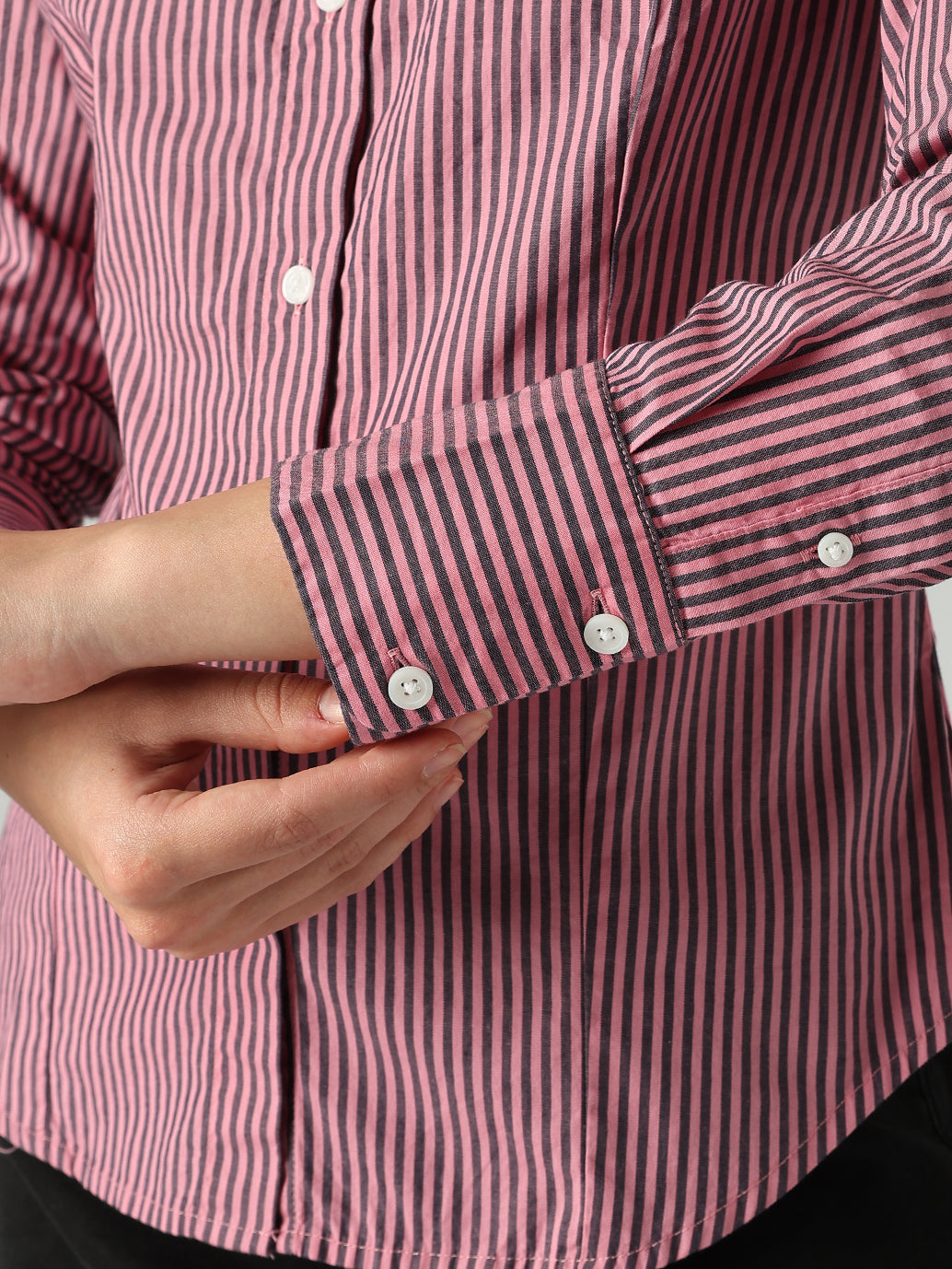 Women's Striped Slim Fit Poplin Shirt - Detail View