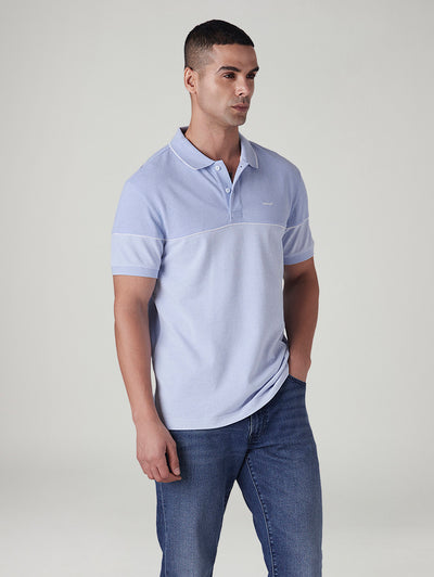 Men's Colorblock Light Blue Pique Polo T-shirt-image-2