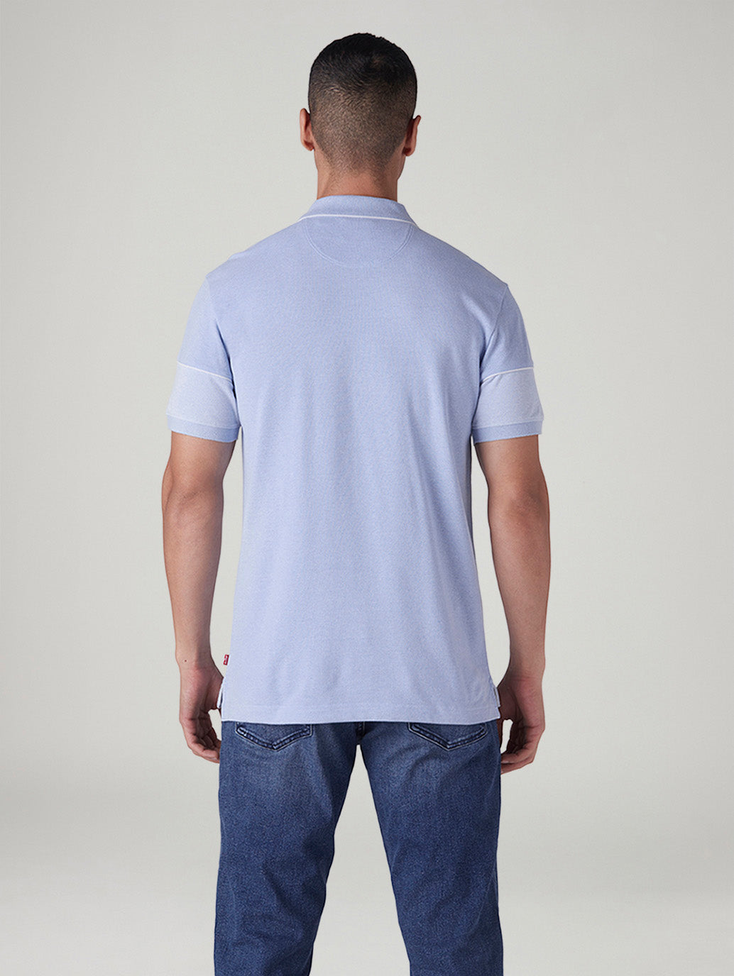 Men's Colorblock Light Blue Pique Polo T-shirt - Back View