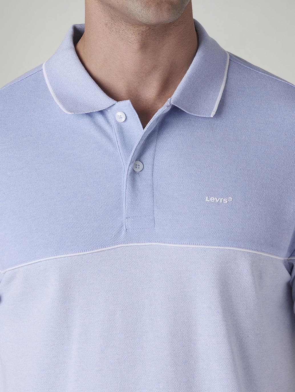 Men's Colorblock Light Blue Pique Polo T-shirt - Detail View