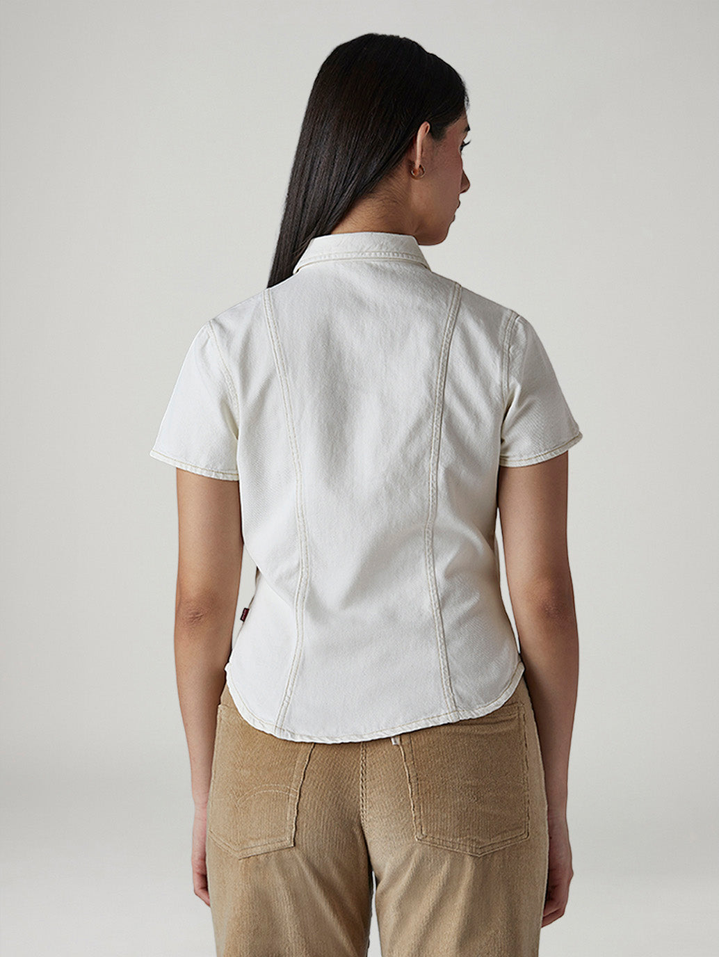 Women's Solid Regular Fit Denim Shirt - Back View
