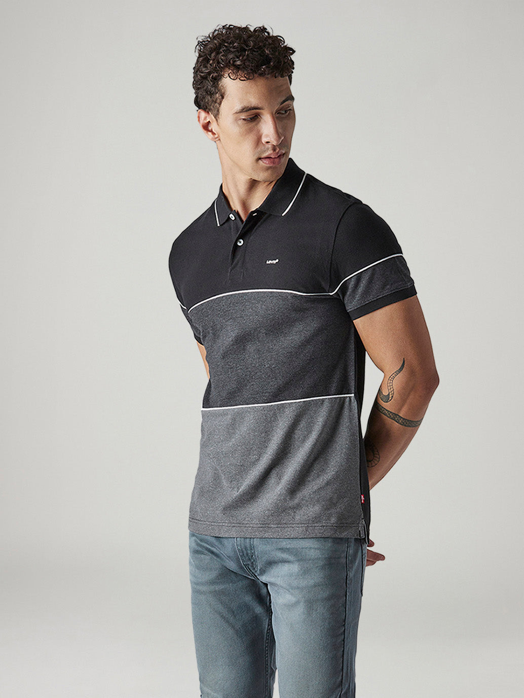 Men's Striped Black Pique Polo T-shirt