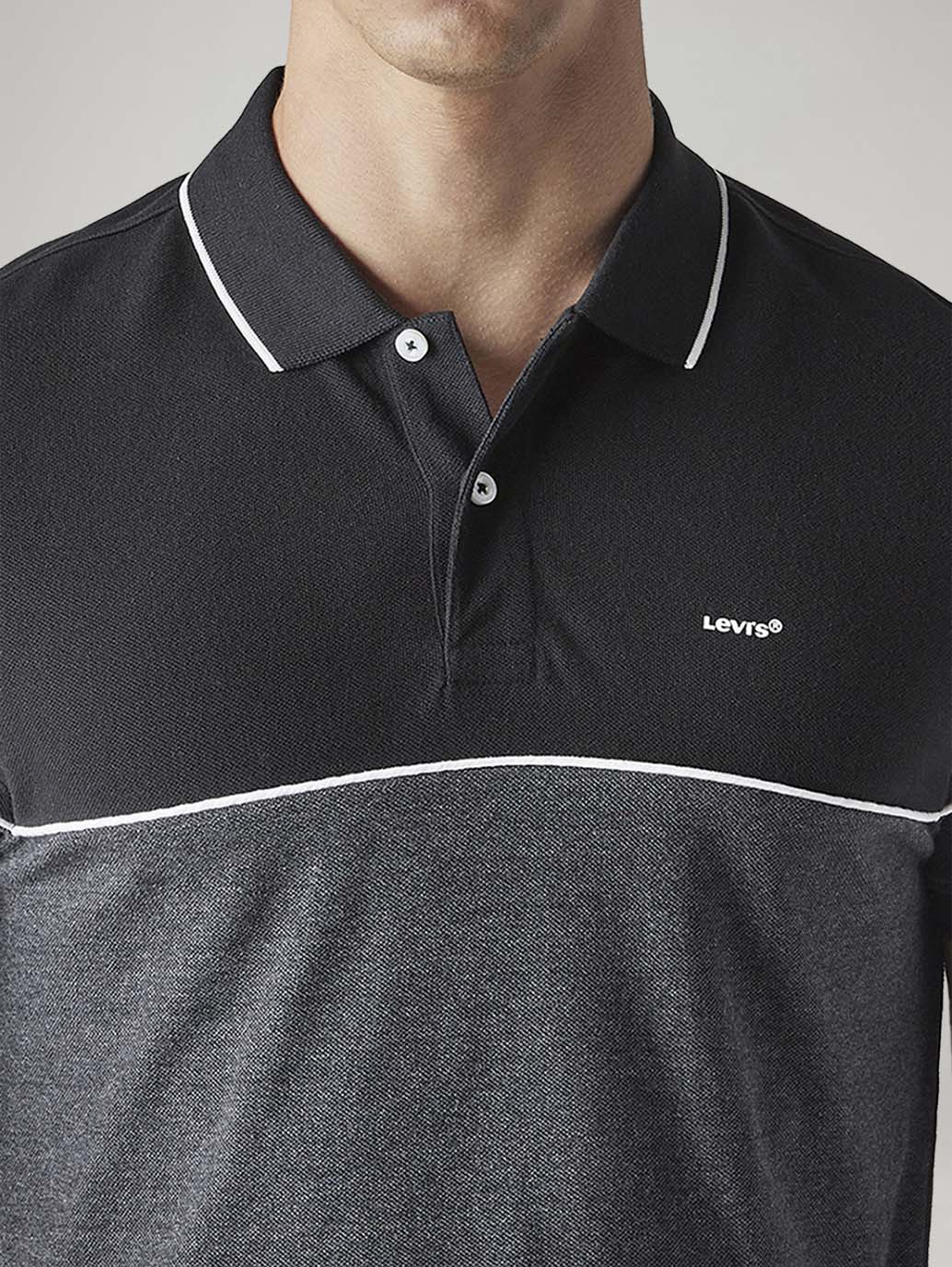 Men's Striped Black Pique Polo T-shirt - Detail View