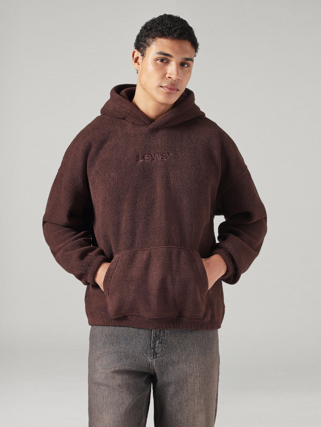Men's Solid Regular Fit Hooded Sweatshirt - Front View