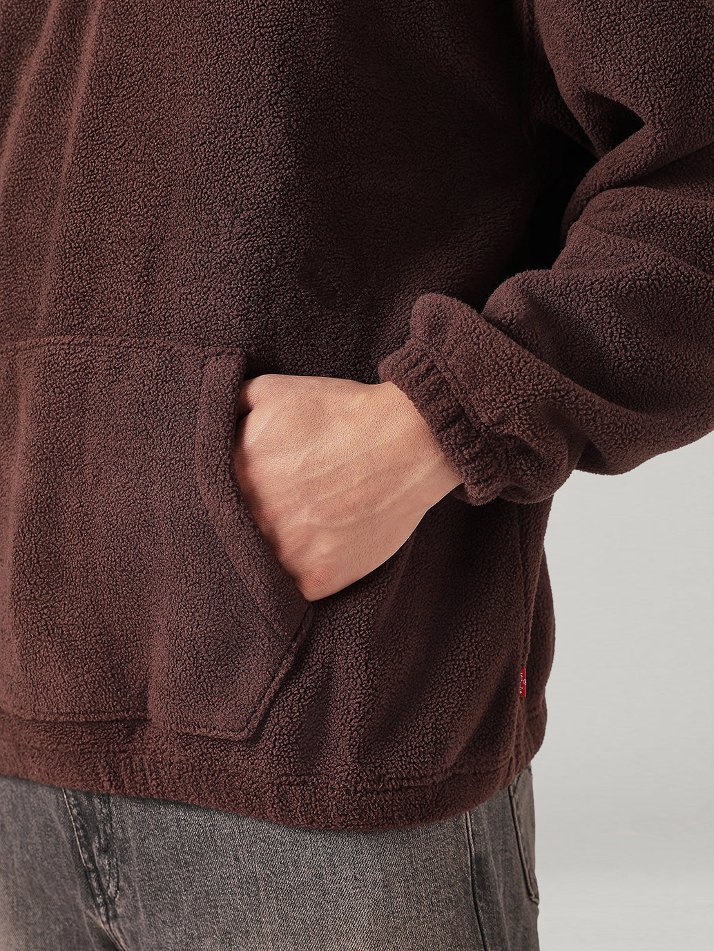 Men's Solid Regular Fit Hooded Sweatshirt - Detail View