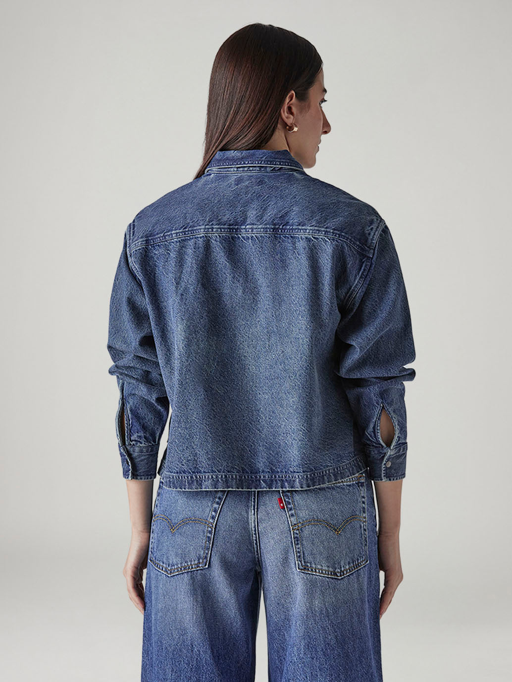 Women's Solid Regular Fit Denim Jacket - Back View
