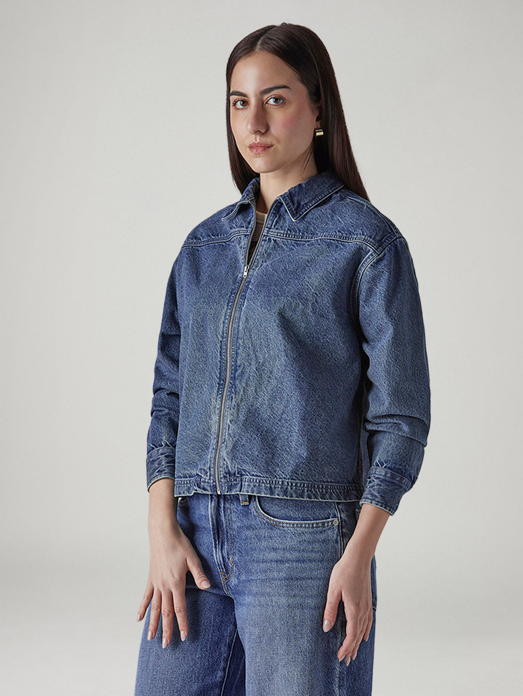Women's Solid Regular Fit Denim Jacket - Side View