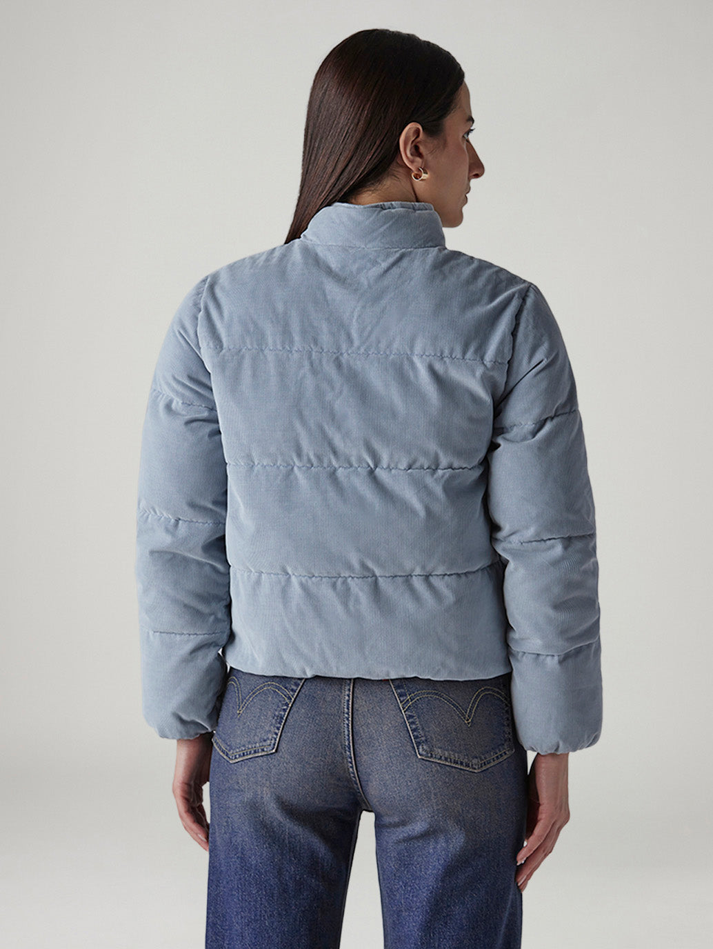 Women's Solid Relaxed Fit Puffer Jacket - Back View