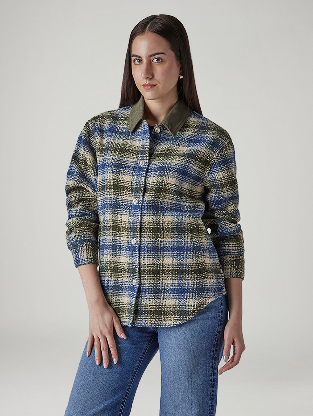 Women's Plaid Relaxed Fit Shacket - Front View