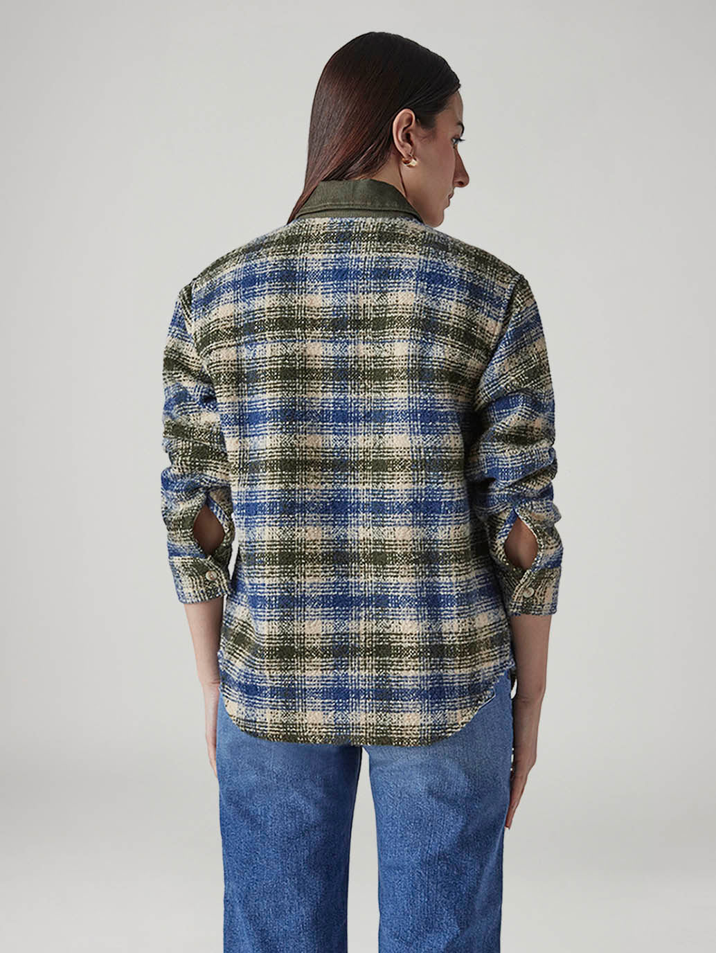 Women's Plaid Relaxed Fit Shacket - Back View
