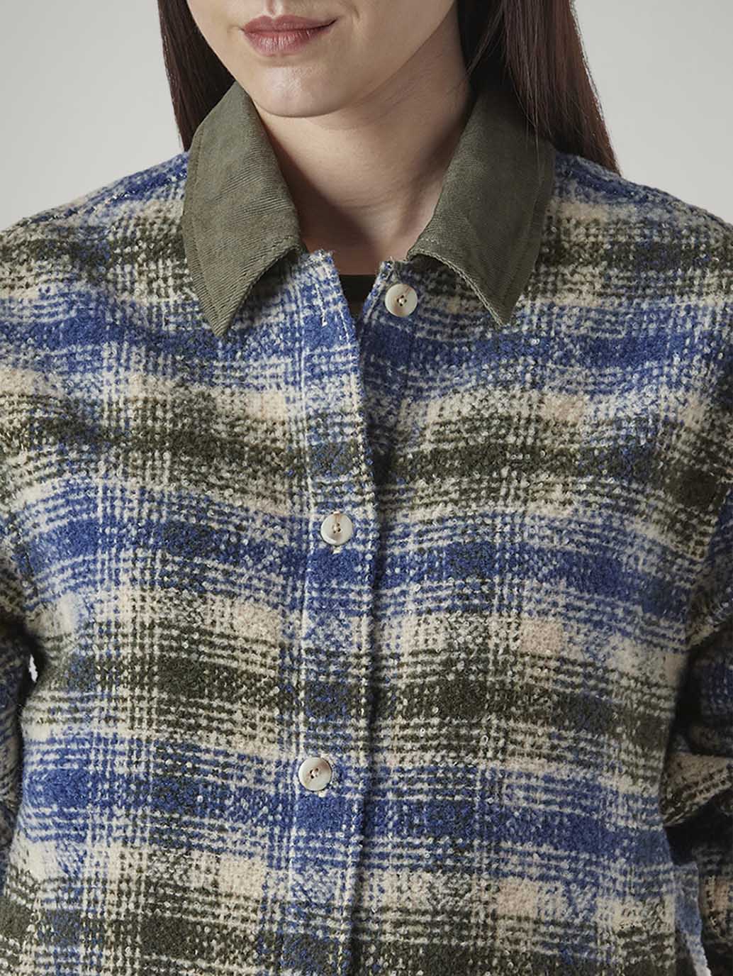 Women's Plaid Relaxed Fit Shacket - Detail View