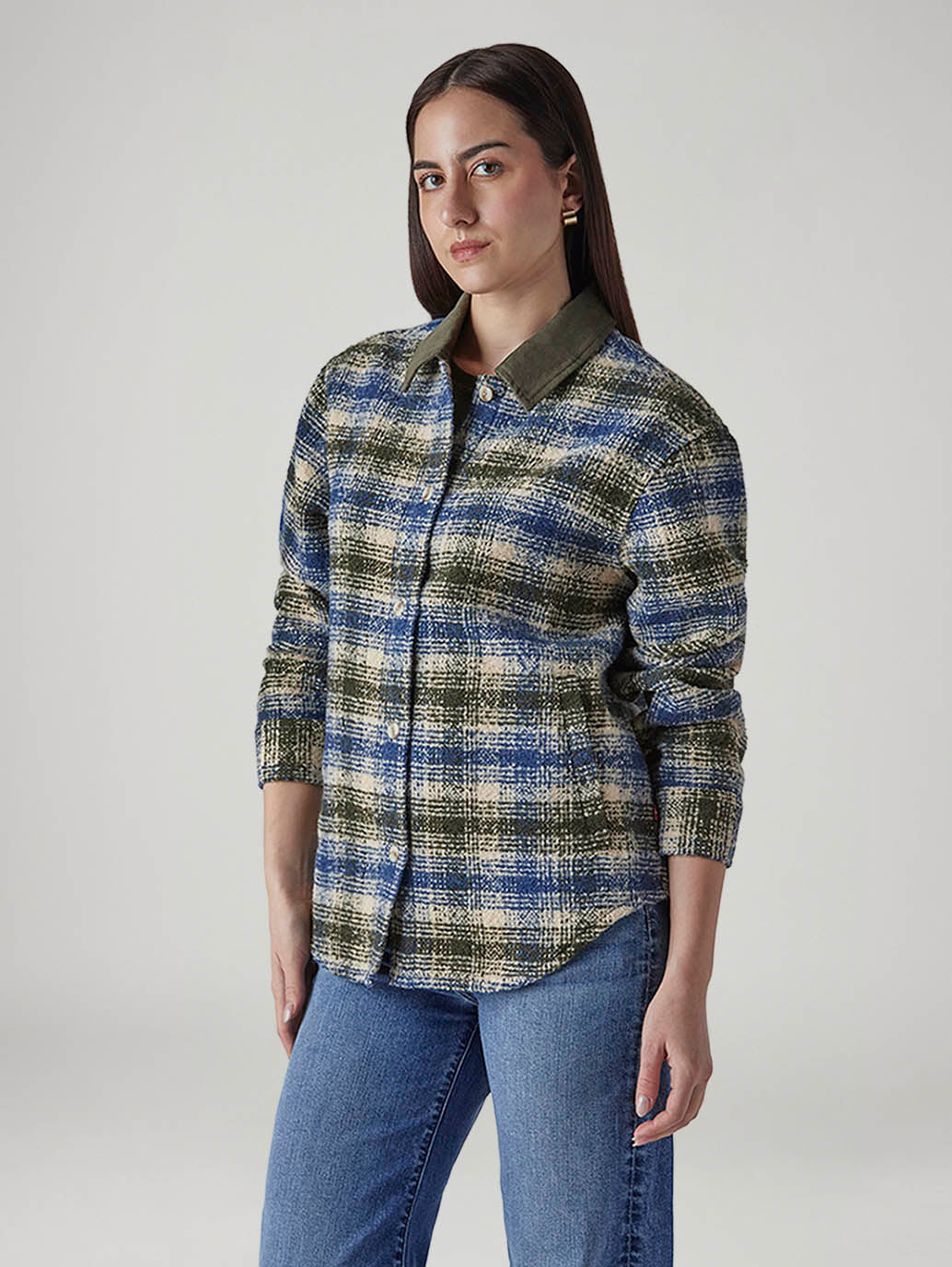 Women's Plaid Relaxed Fit Shacket - Side View