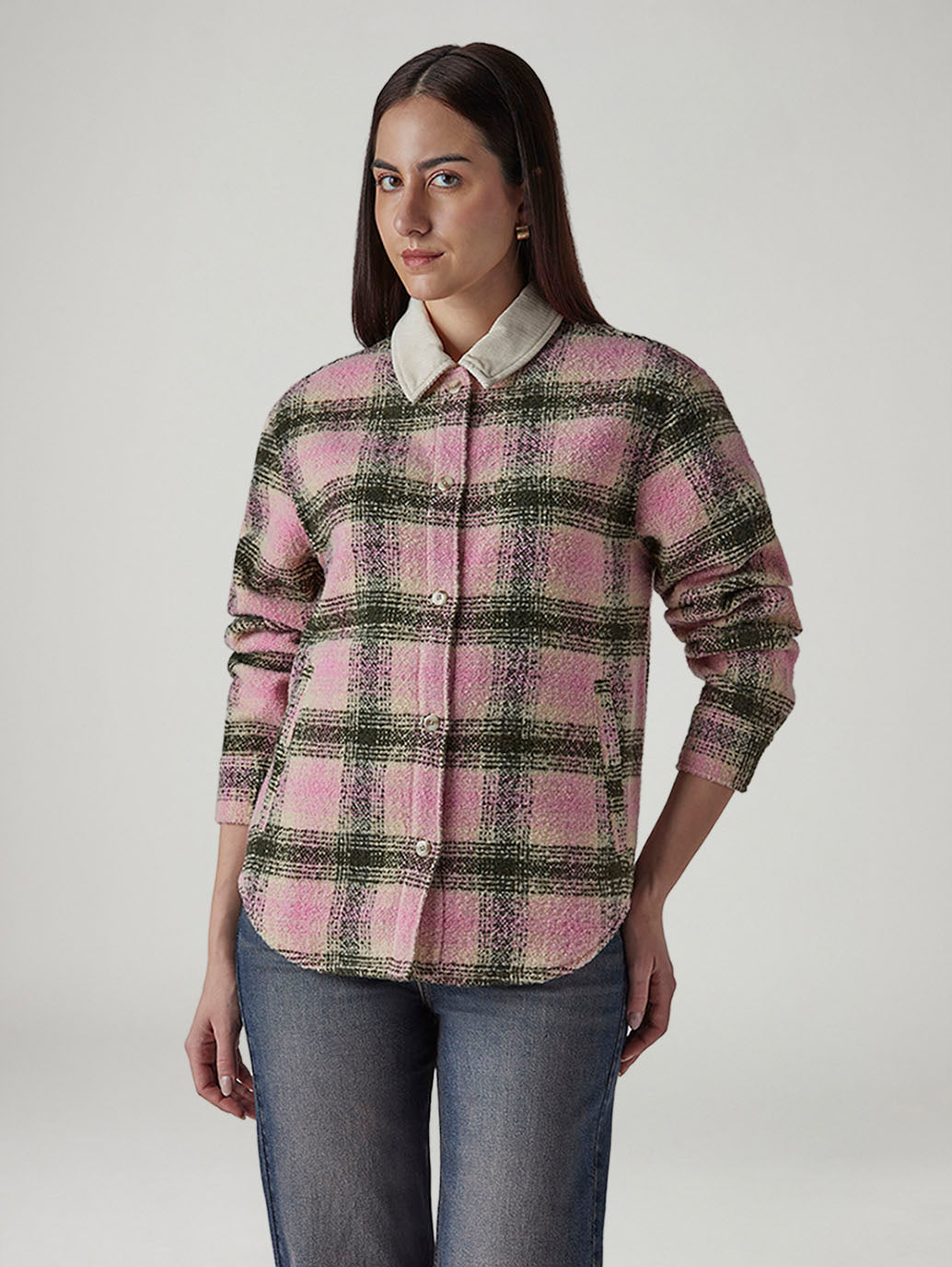 Women's Plaid Relaxed Fit Shacket - 20 View
