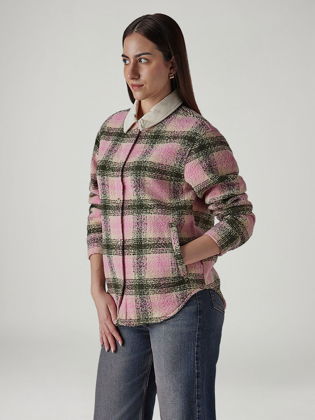Women's Plaid Relaxed Fit Shacket - 20 View