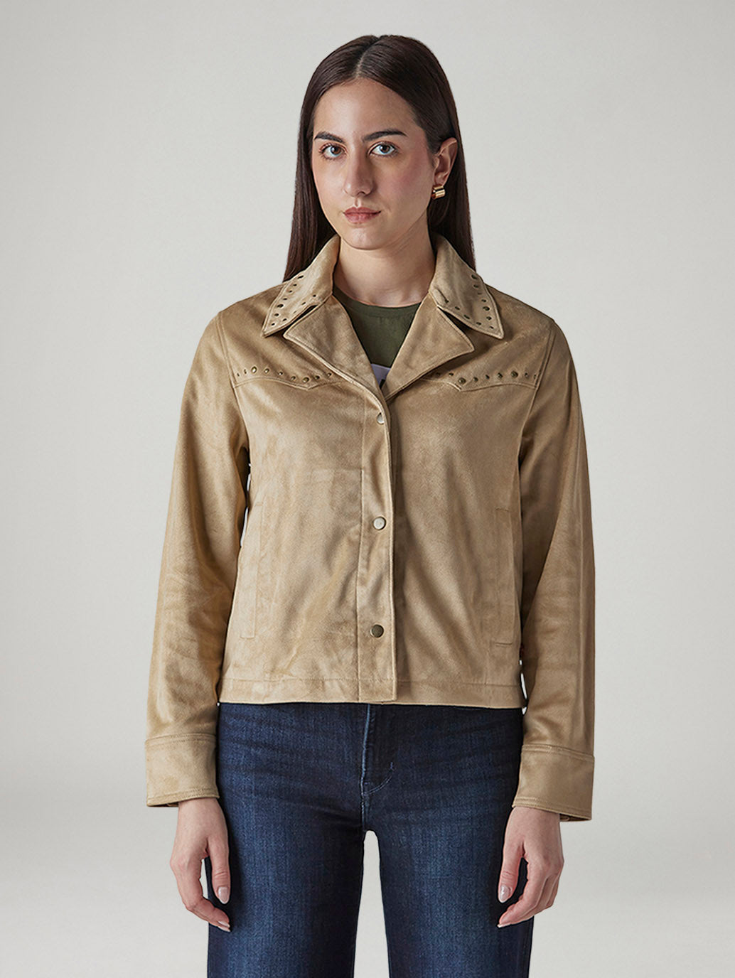 Women's Embellished Relaxed Fit Jacket - Front View