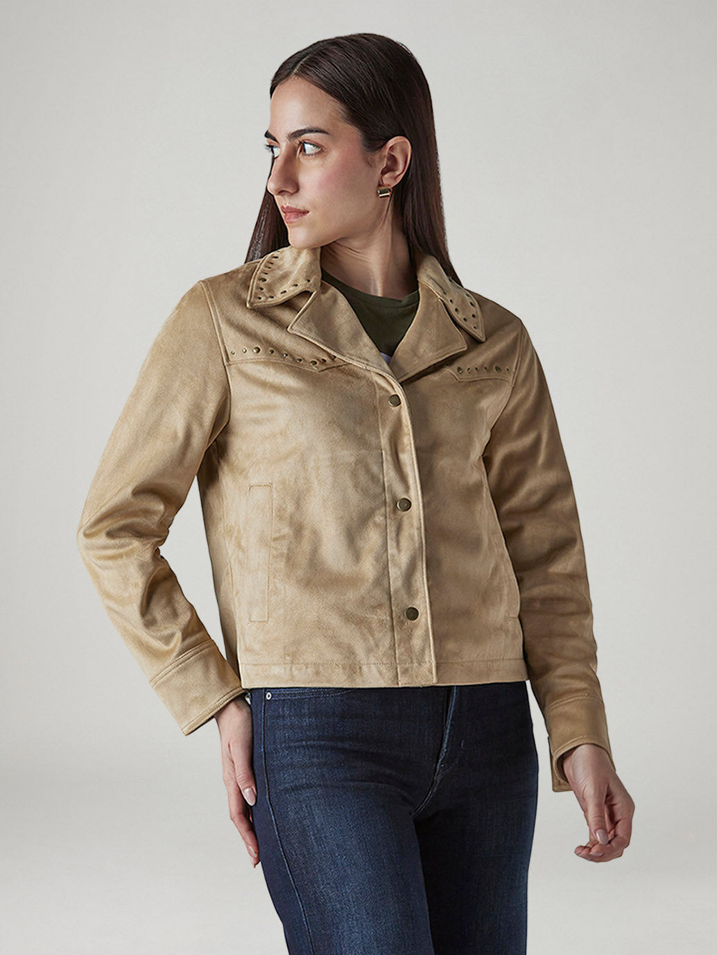 Women's Embellished Relaxed Fit Jacket - Side View