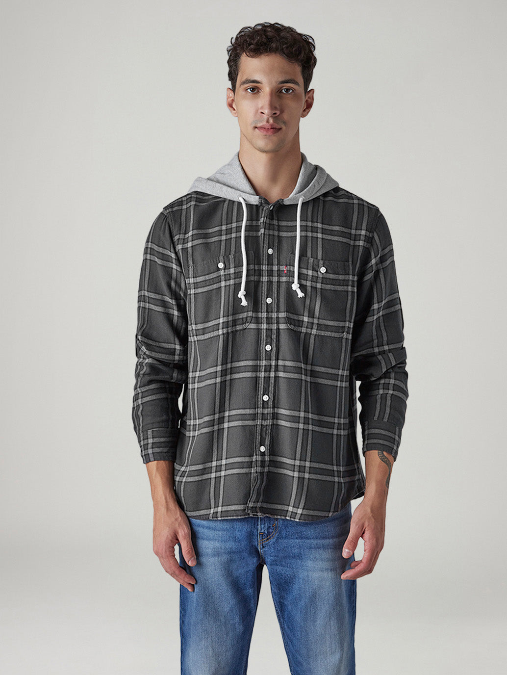 Men's Checkered Relaxed Fit Shirt - Front View