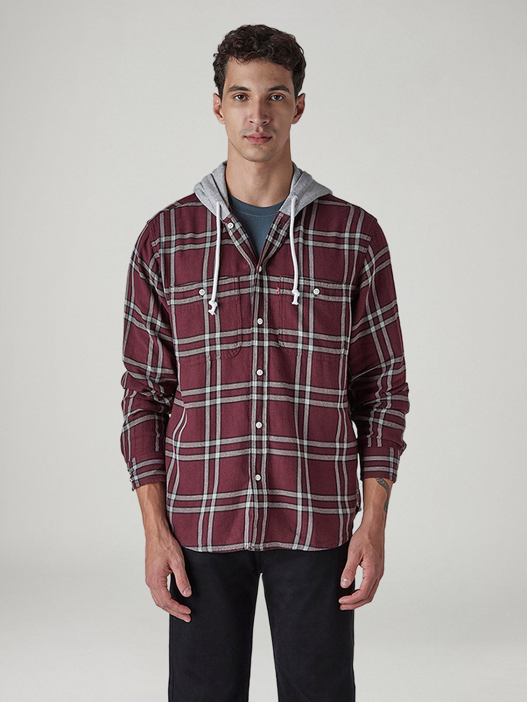 Men's Checkered Relaxed Fit Shirt - Front View