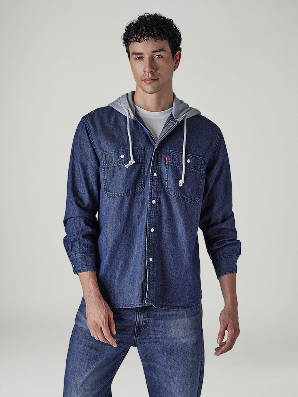 Men's Solid Blue Denim Overshirt - 20 View