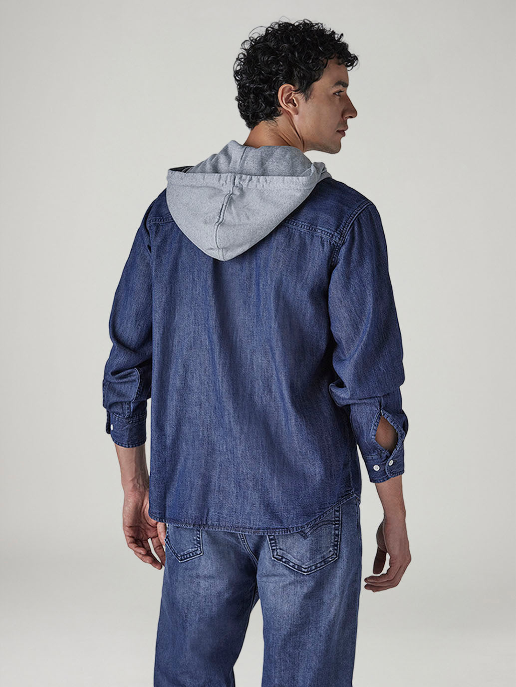 Men's Solid Blue Denim Overshirt - 20 View