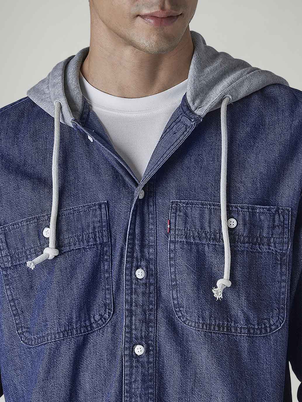 Men's Solid Blue Denim Overshirt - 20 View