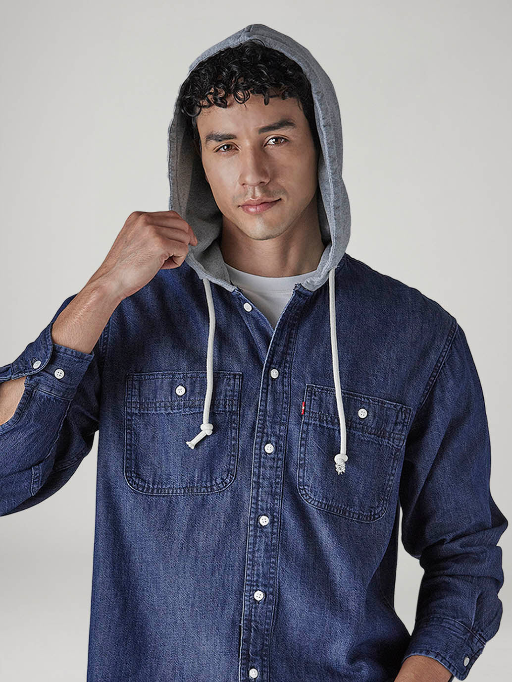 Men's Solid Blue Denim Overshirt - 20 View