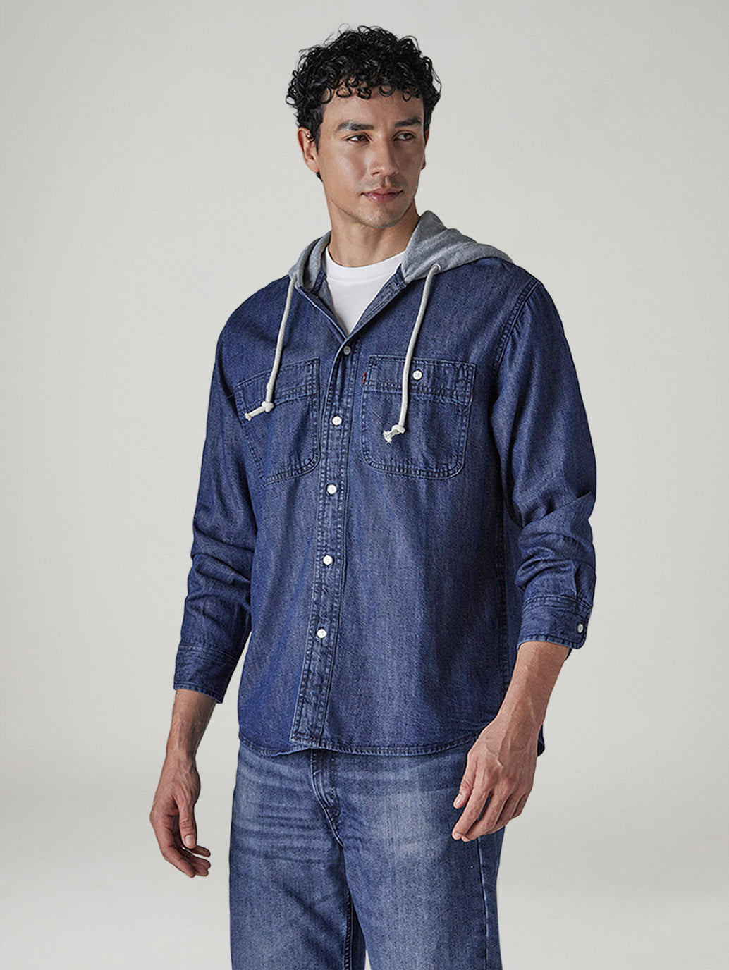 Men's Solid Blue Denim Overshirt - 20 View