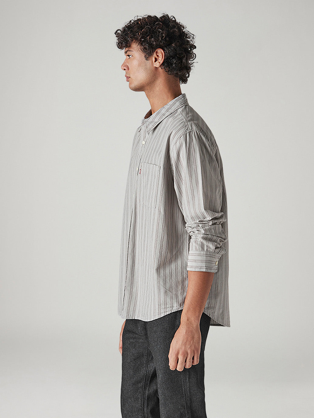 Men's Striped Relaxed Fit Poplin Shirt - Side View