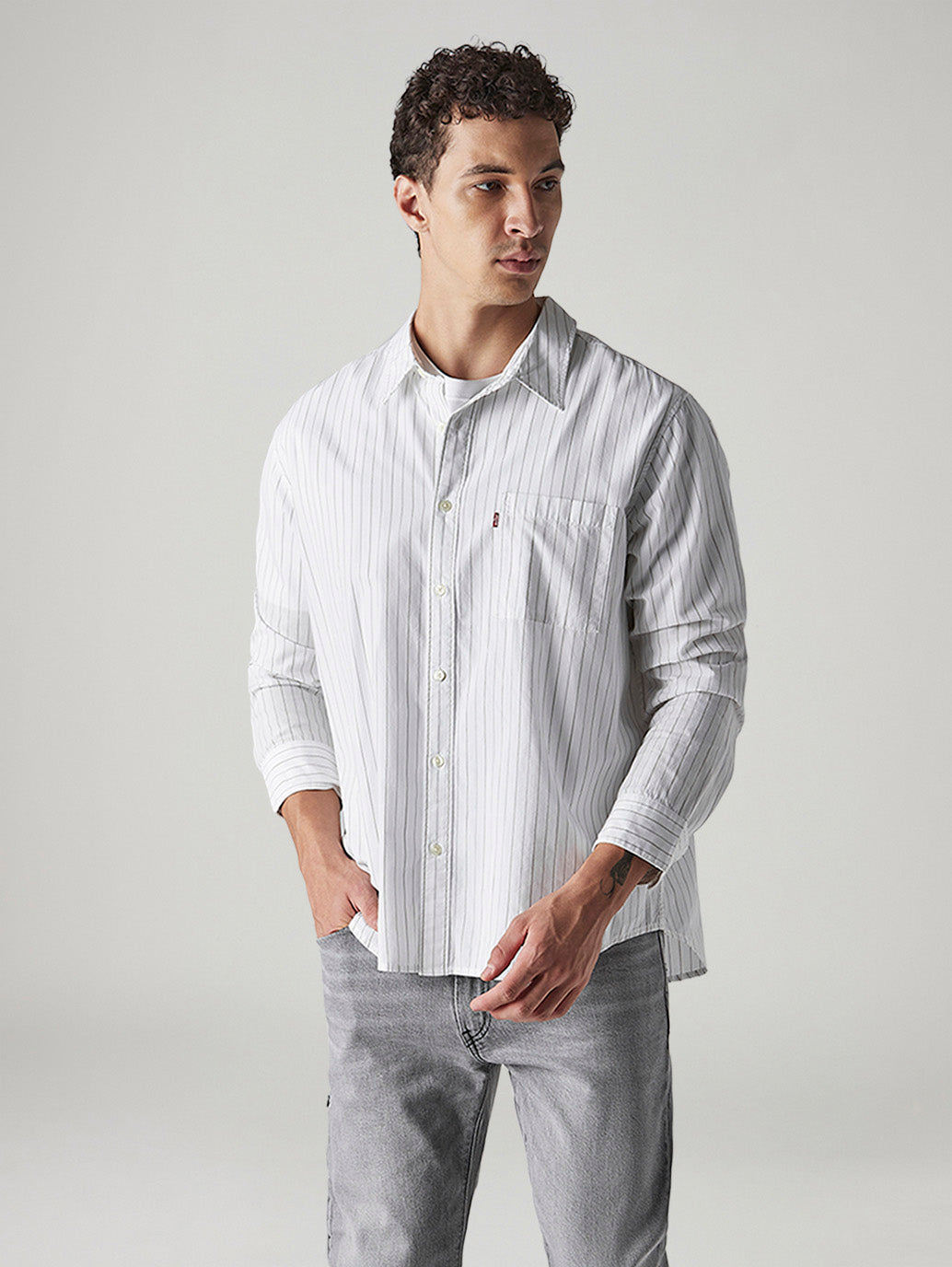 Men's Striped Relaxed Fit Poplin Shirt