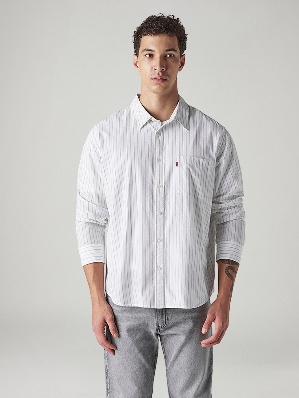 Men's Striped Relaxed Fit Poplin Shirt - Front View