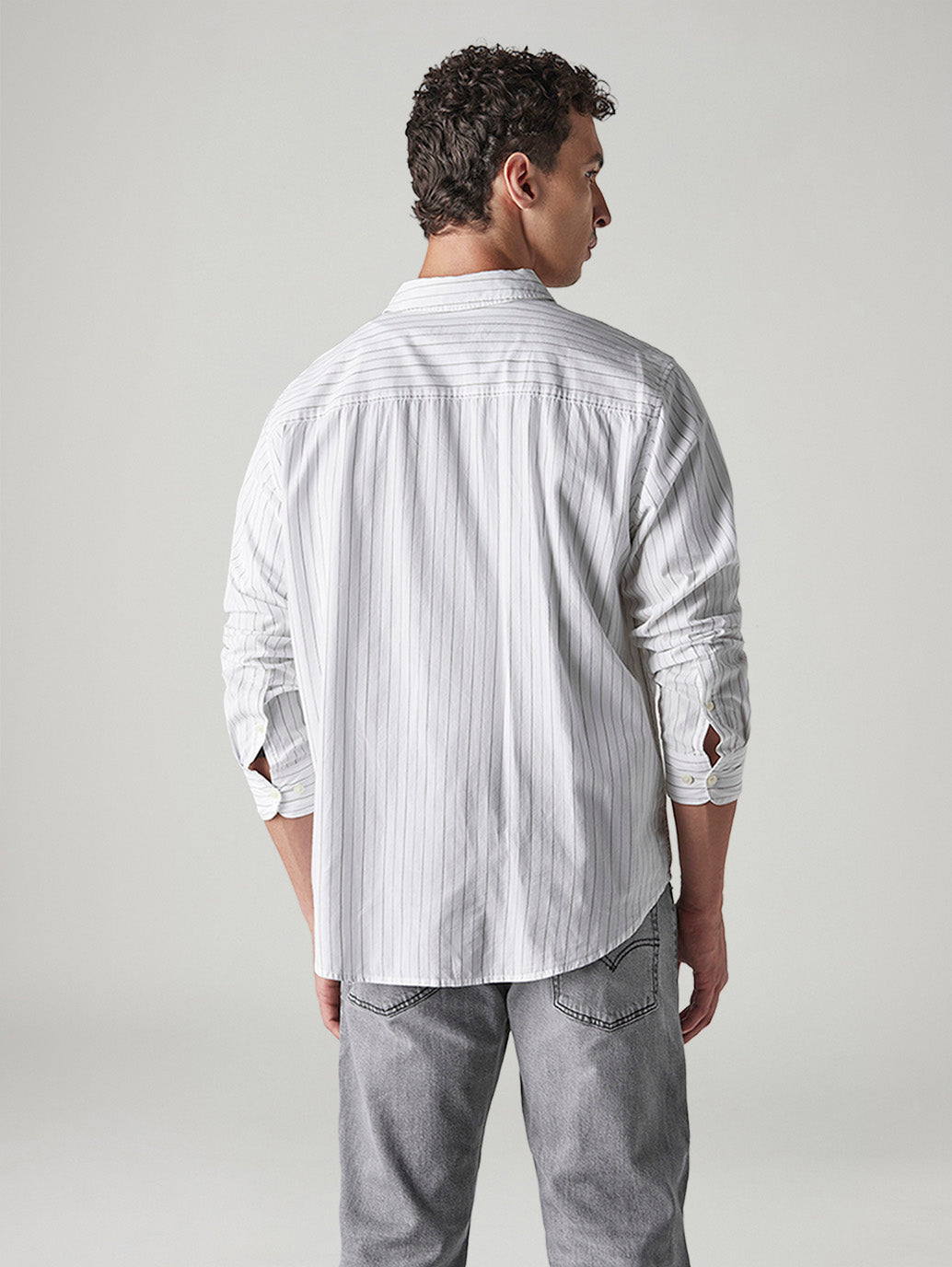 Men's Striped Relaxed Fit Poplin Shirt - Back View