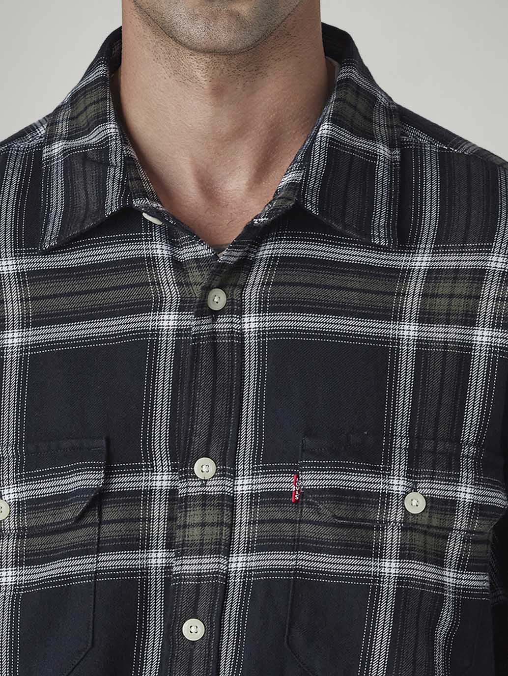 Men's Checkered Relaxed Fit Flannel Shirt - Detail View