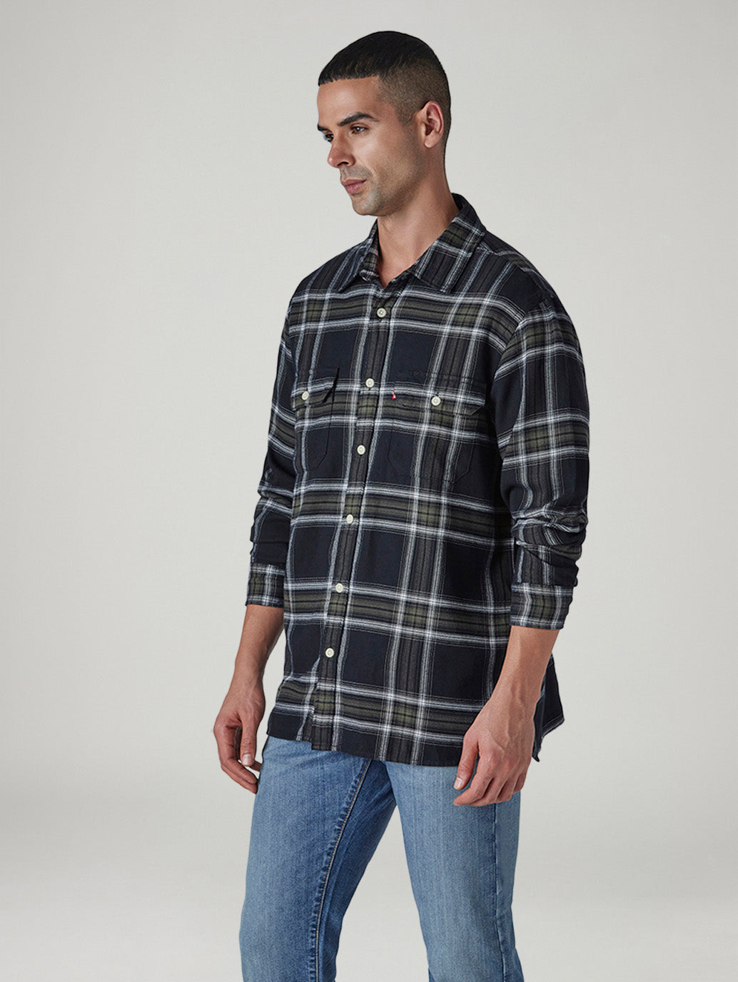 Men's Checkered Relaxed Fit Flannel Shirt - Side View