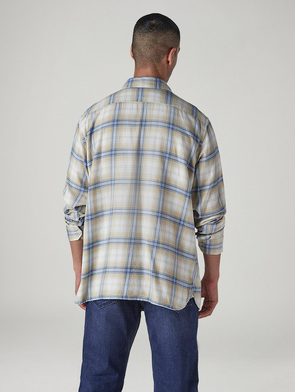 Men's Checkered Relaxed Fit Flannel Shirt - Back View