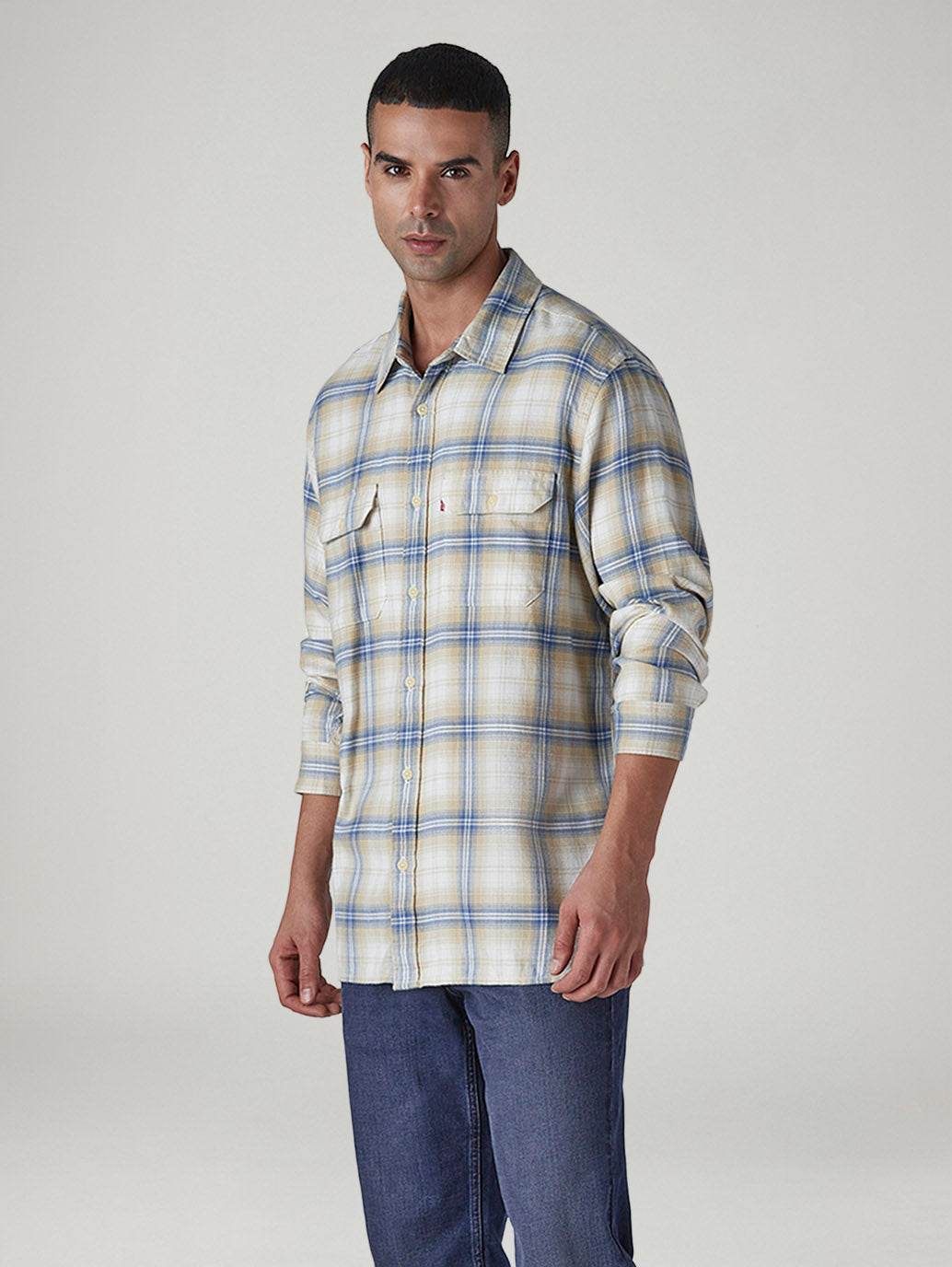 Men's Checkered Relaxed Fit Flannel Shirt - Side View