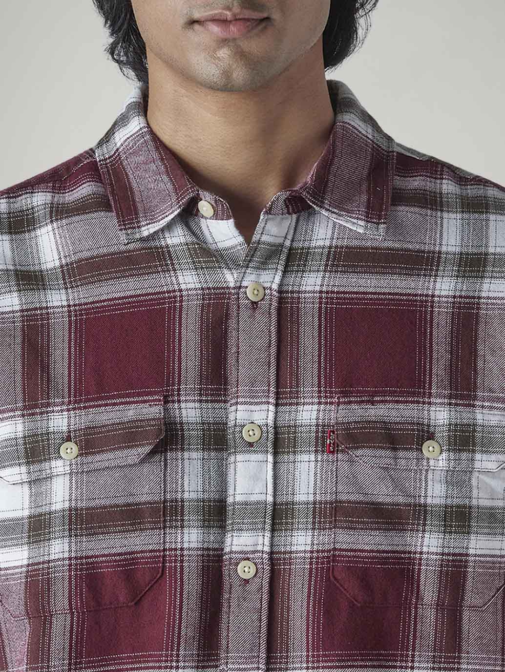Men's Checkered Relaxed Fit Flannel Shirt - Detail View