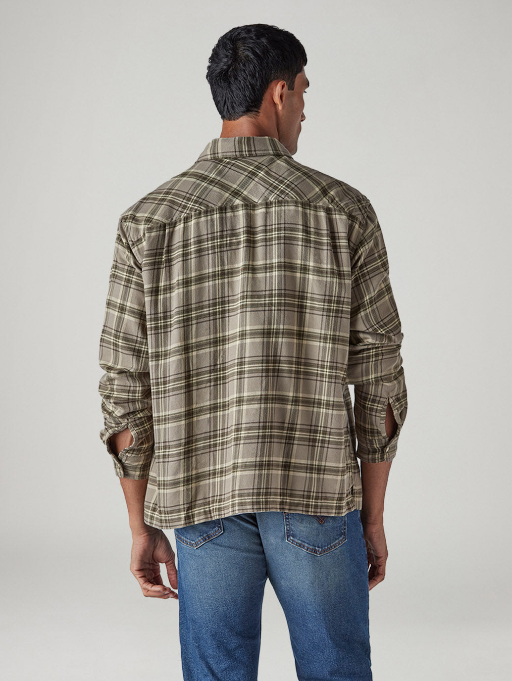Men's Checkered Relaxed Fit Flannel Shirt - Back View