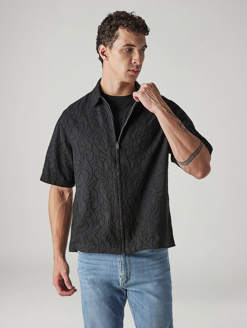 Men's Embroidered Boxy Fit Dobby Shirt